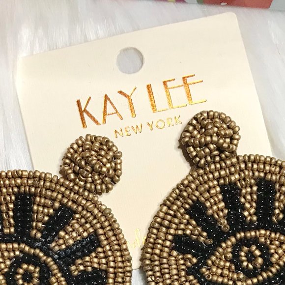 Boho Earrings Fringe Eye Seed Bead Large Post Drop - Picture 4 of 5